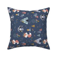 Colors of the wind - woodland fox raccoon - navy rotated