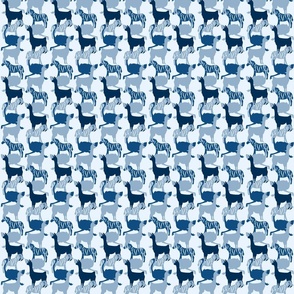 Ostriches, Llamas and Zebras in a navy blue, baby blue and white pattern