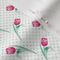 Spring Tulips Watercolor Polka Dot Background Happy Easter Pink Floral Flowers Green Grass