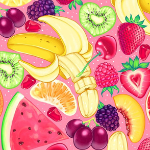 Fruit Cocktail on Pink Jumbo Large Scale