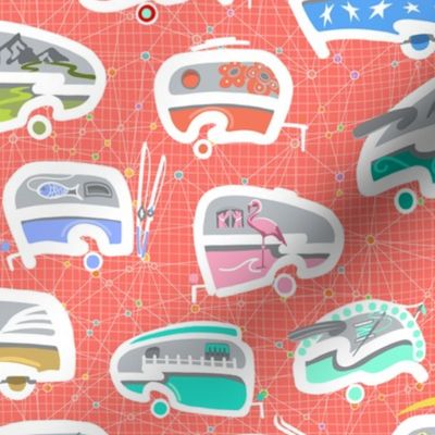 Vintage Kitschy Chick Campers | Multi / Coral