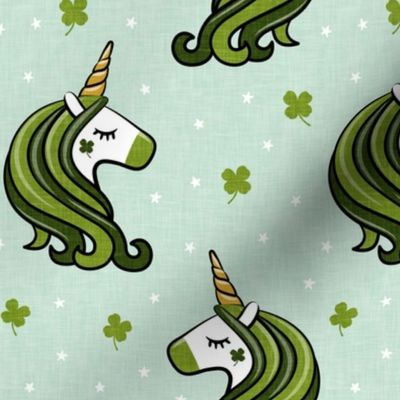 (4.5" scale) St Patricks Unicorn - st patty's day unicorns - dark green on mint - LAD20BS