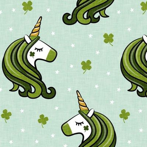 (4.5" scale) St Patricks Unicorn - st patty's day unicorns - dark green on mint - LAD20BS