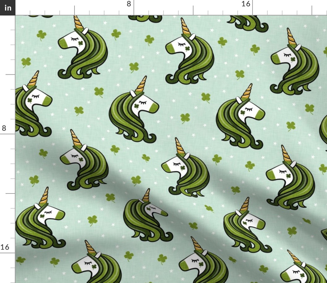 (4.5" scale) St Patricks Unicorn - st patty's day unicorns - dark green on mint - LAD20BS