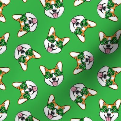 St Pattys Day Corgi - Green - Shamrock glasses - welsh corgi dog - green  - LAD20