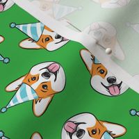 Party Corgi - Birthday Pembroke Welsh Corgi - green - LAD20