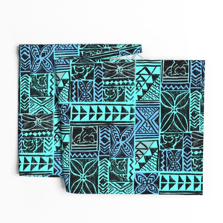 Native Bark Cloth-blue aqua grey