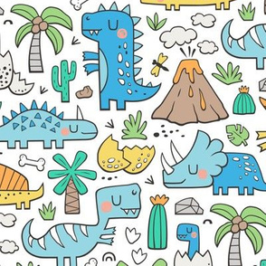 Dinos Doodle Blue on White