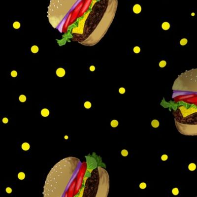hamburgers and  yellow dots