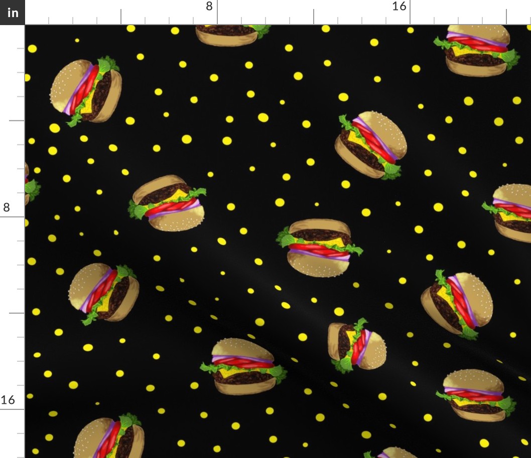 hamburgers and  yellow dots