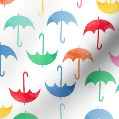 Watercolour umbrellas on white - multicolour pattern