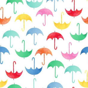 Watercolour umbrellas on white - multicolour pattern