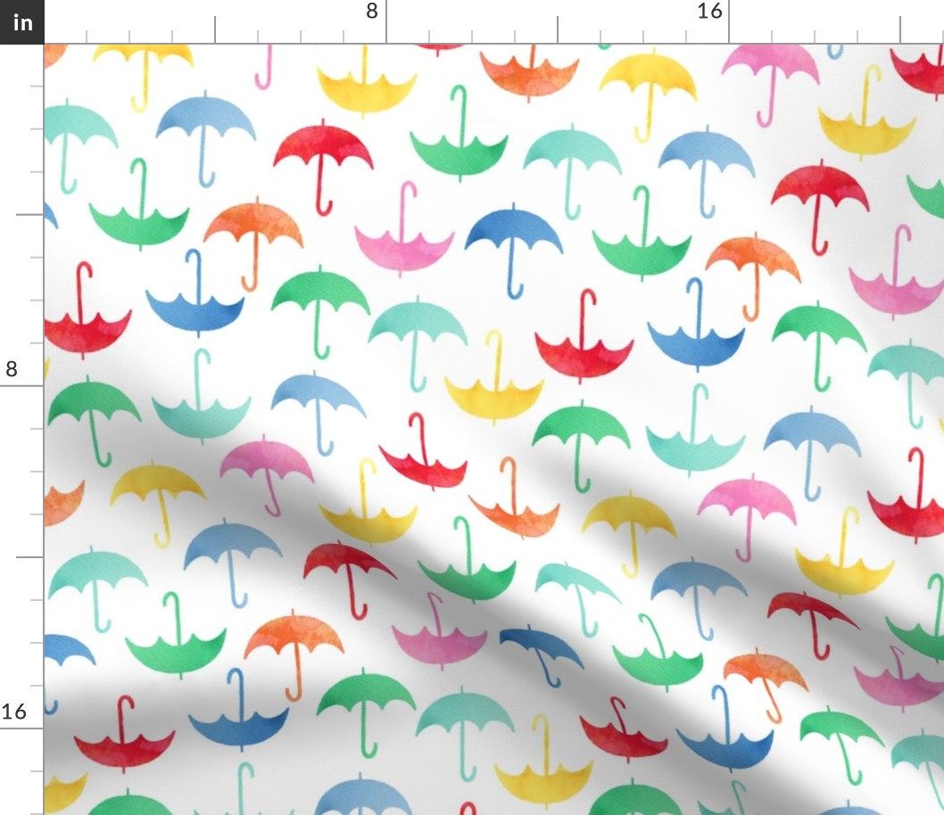 Watercolour umbrellas on white - multicolour pattern
