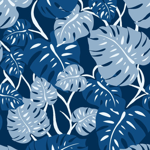 Hawaiian Monstera Leaves- Classic Blue