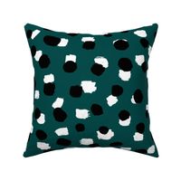 Abstract spots and dots raw ink animal print inspired Scandinavian trend design forest green