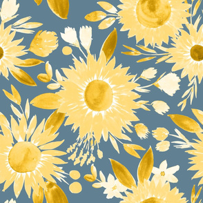 yellow sunflowers on  business blue 