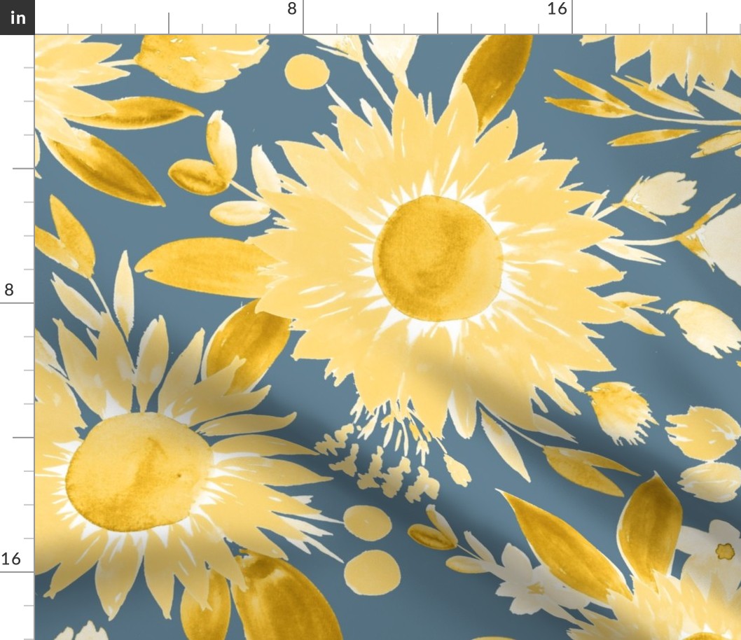 yellow sunflowers on  business blue 