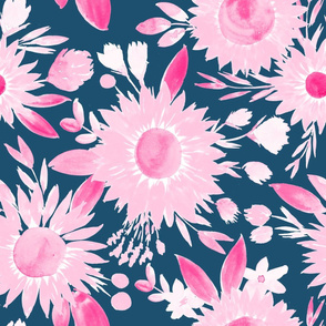 pink sunflowers on navy 