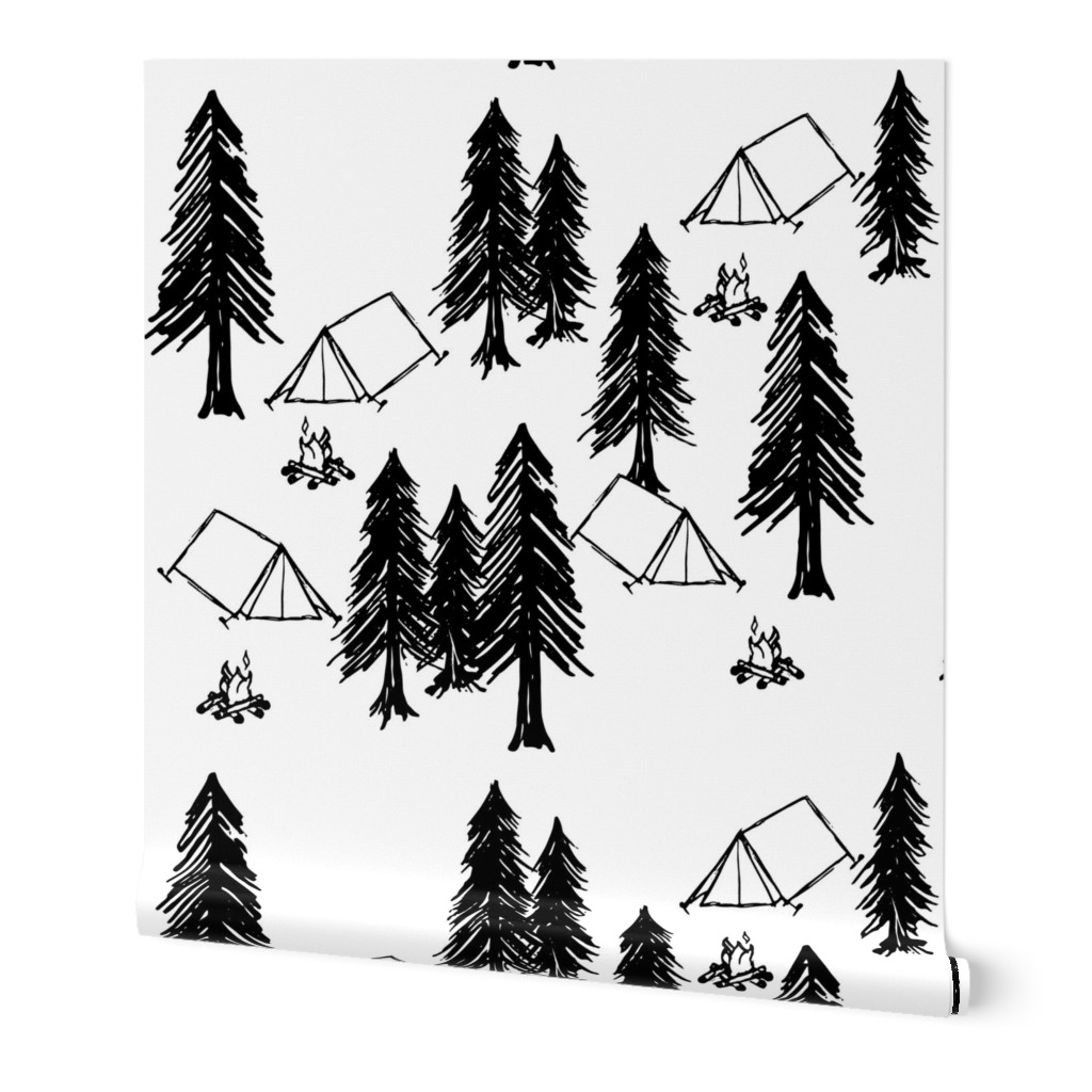 Camping in the Forest - Black & White