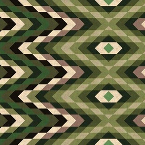 Linen Look Diamond Zigzags in Army Camouflage Greens