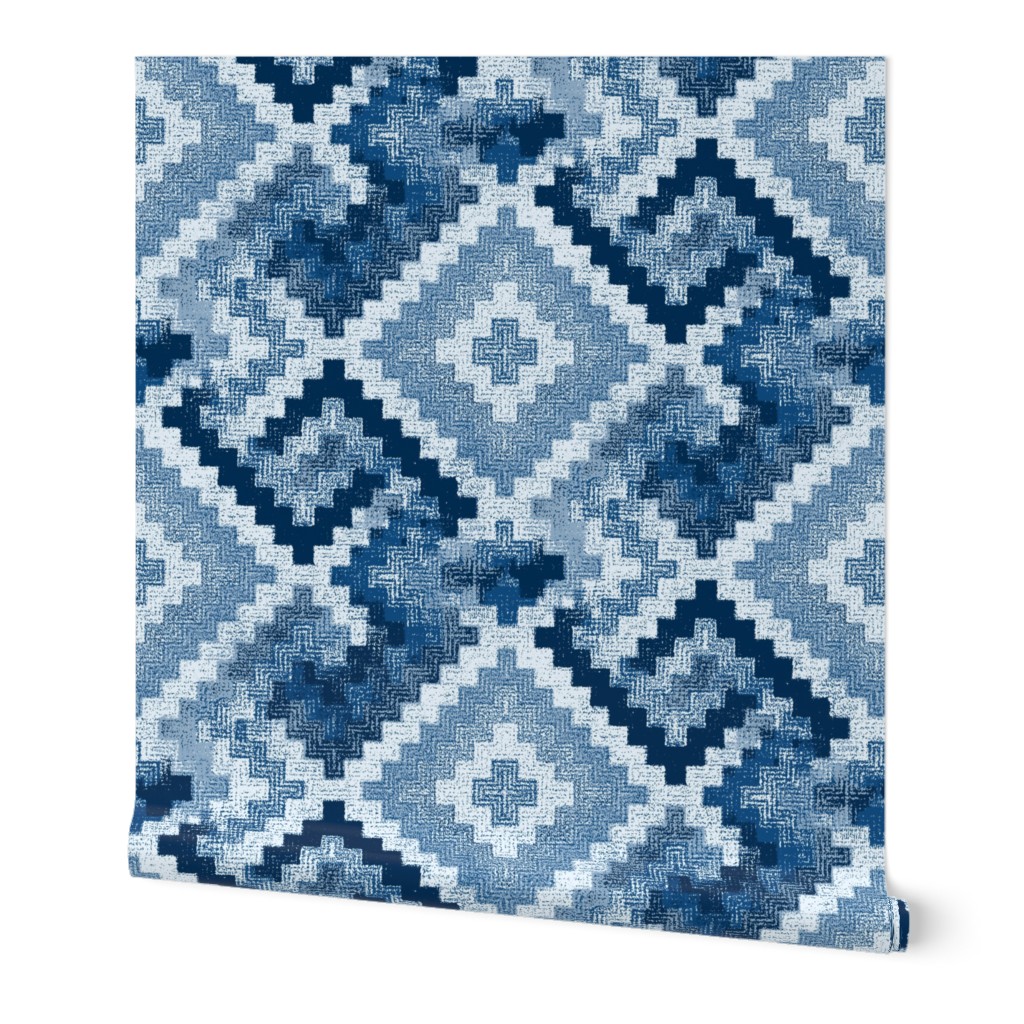 kilim rug design, large scale, blue 