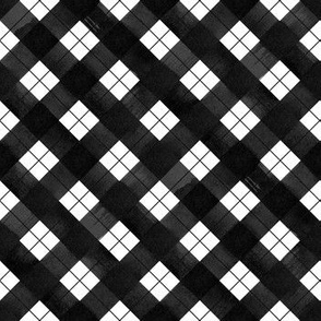 Black and white diagonal gingham watercolour check pattern