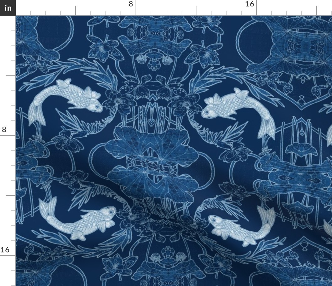 Blue Koi, Lotus, Persian Background