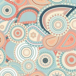 Pastel Coral Teal Garden Paisley