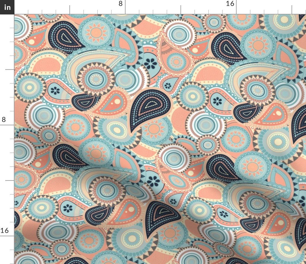 Teal Coral Garden Paisley