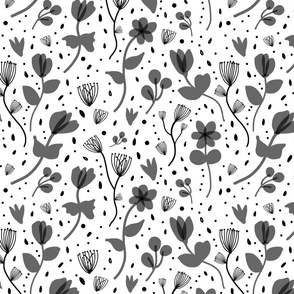 Romantic Spring Garden - greyscale black on white