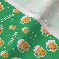 Cheers for beers party drinks St Patrick's Day traditional Irish beer holiday illustration kawaii design grass green stout