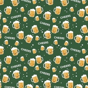 Cheers for beers party drinks St Patrick's Day traditional Irish beer holiday illustration kawaii design forest green stout