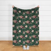 Stars and Sun Boho Floral, wild flower and rose, Large Scale on dark green, emeral, night sky, botanical, astrology, vintage, nursery, stars and flowers