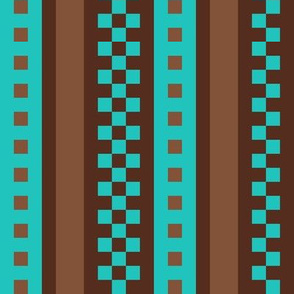 Jazzy Checked Stripes  in Sea Wave Green and Autumn Browns