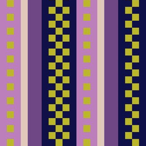 Jazzy Checked Stripes in Purple - Lilac - Pastel Olive Green - aka Lavender Fields
