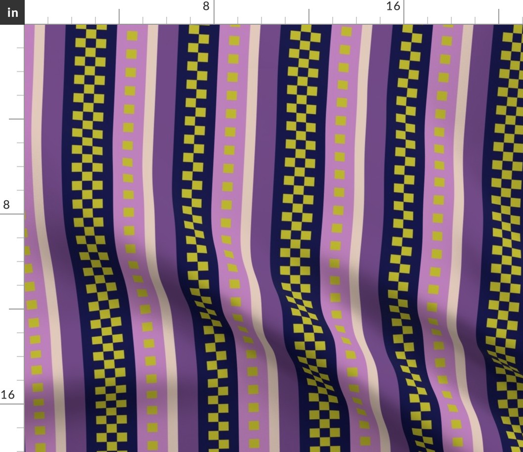 Jazzy Checked Stripes in Purple - Lilac - Pastel Olive Green - aka Lavender Fields