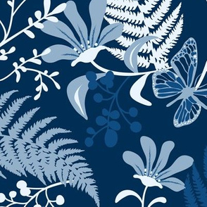 Eden - Botanical Floral Classic Blue Large Scale