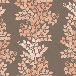 Foxtrot: Art Deco Copper Pink & Cocoa Botanical Stripe, 1920s, Jazz Era