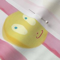Silly Kitsch Smiley Faces -- Yellow 80s Smiley Smiles on Pink Stripes with Blue Clouds