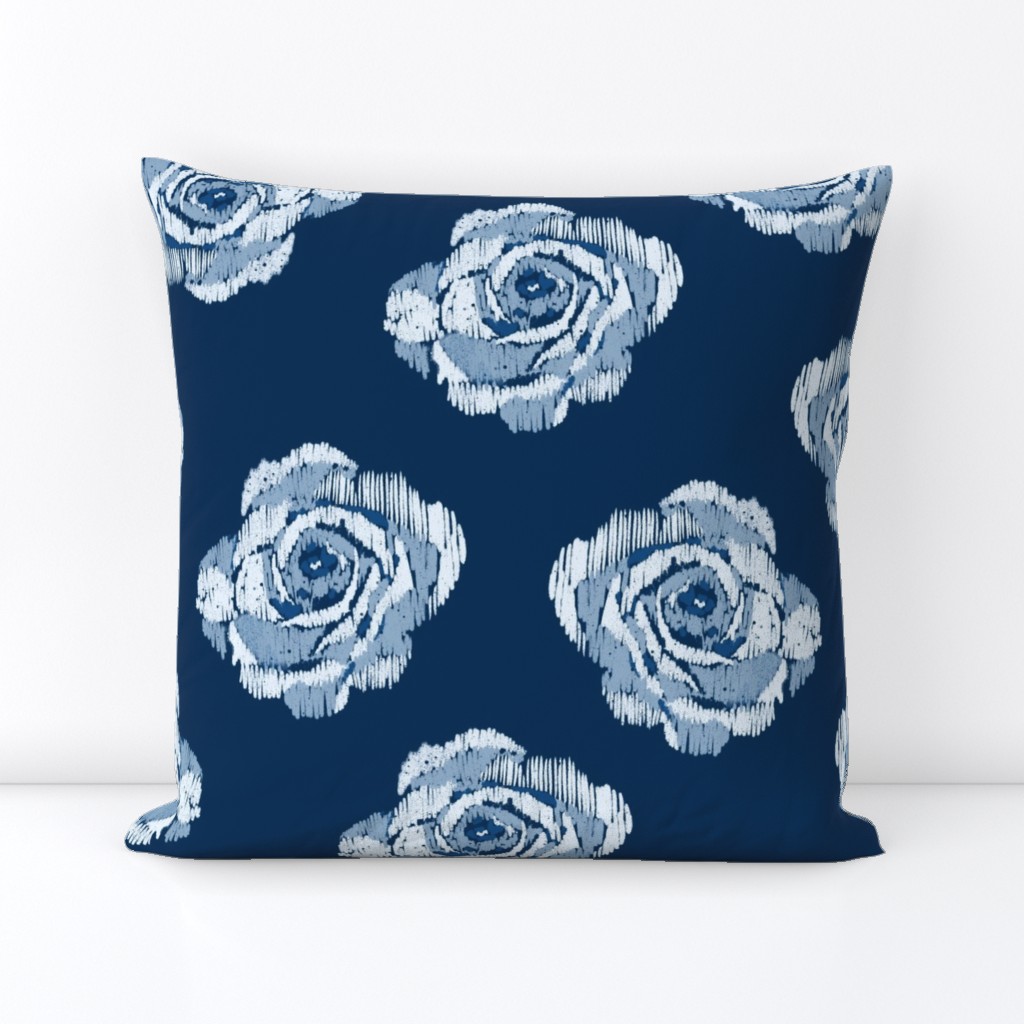 Simple ikat blue roses