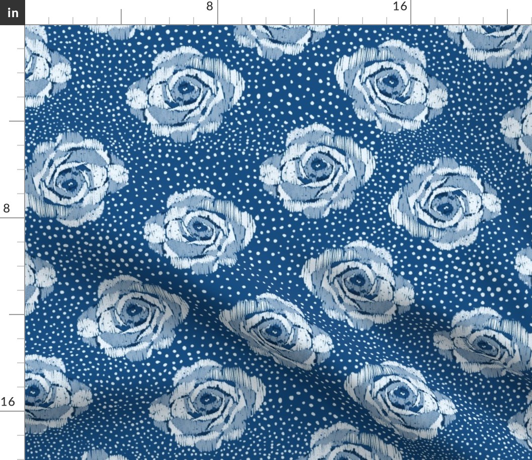 Mini ikat blue roses with a mini spot