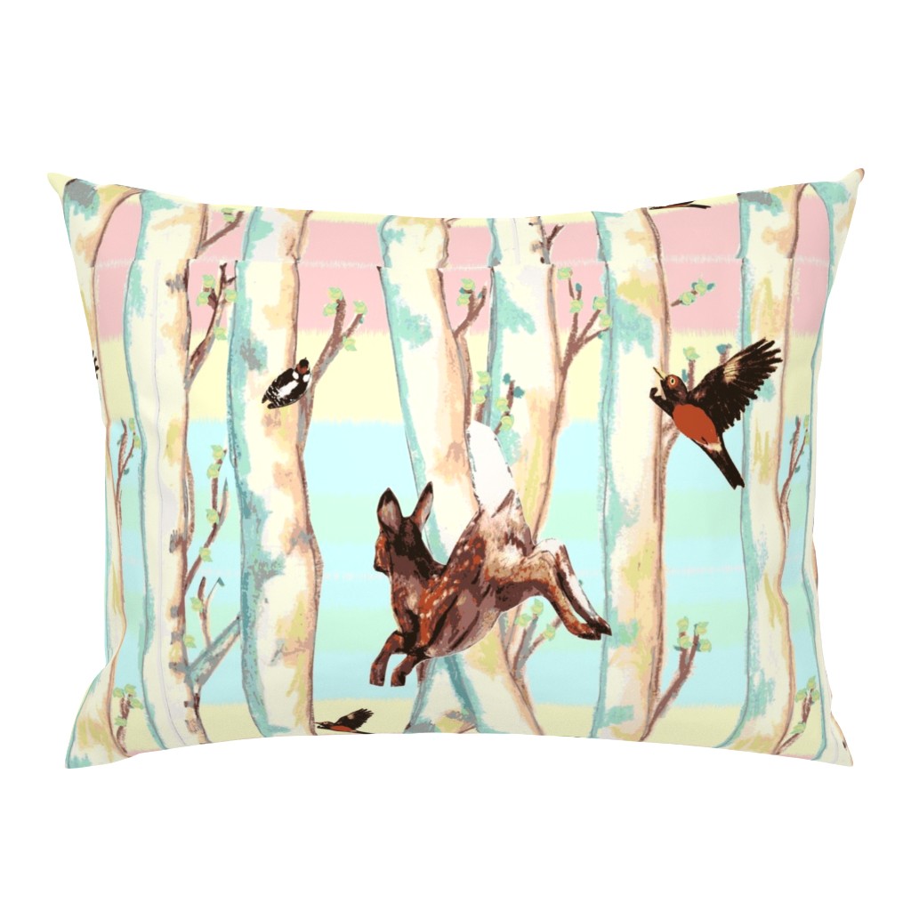 Spring Birches'Forest - Critters - sunrise pink