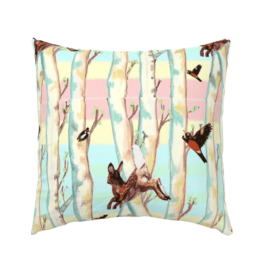Spring Birches'Forest - Critters - sunrise pink
