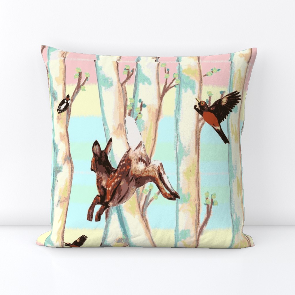 Spring Birches'Forest - Critters - sunrise pink