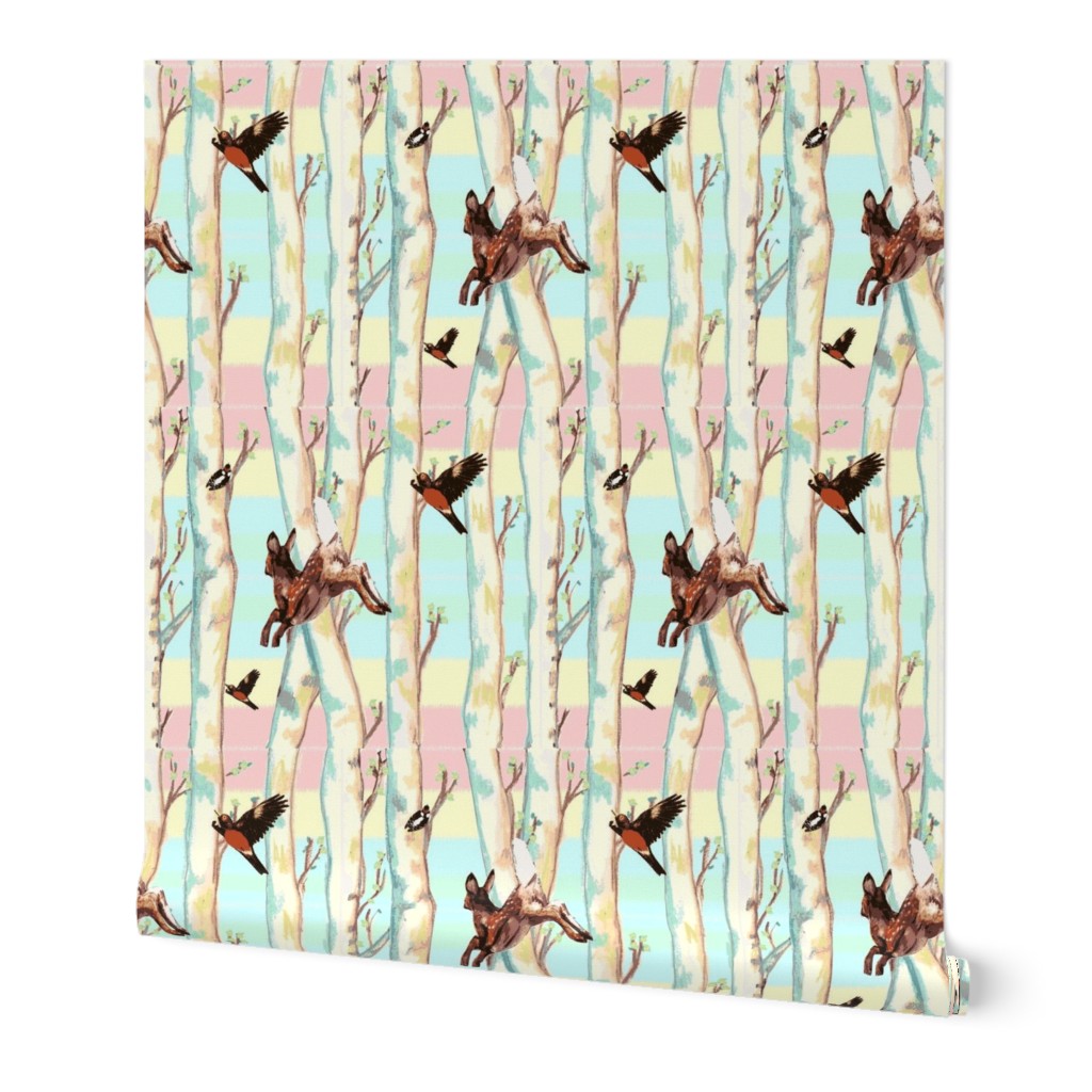 Spring Birches'Forest - Critters - sunrise pink