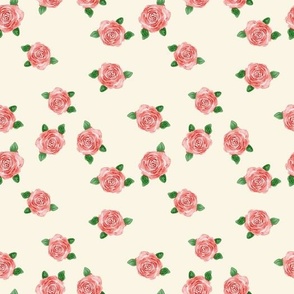 Small pink roses on pale yellow background
