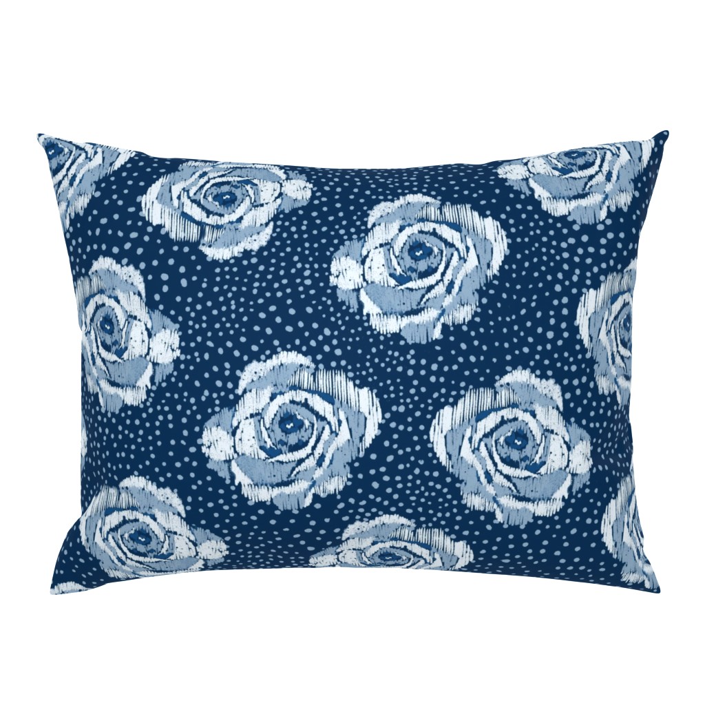 Mini ikat blue roses on Classic blue with ice blue spots