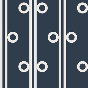 Twelve Inch Snowbound Circles and Vertical Stripes on Naval Blue