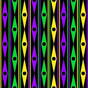 Medium Mardi Gras Diamonds and Stripes on Black