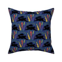 Folk Art Rabbit Garden in Navy + Black